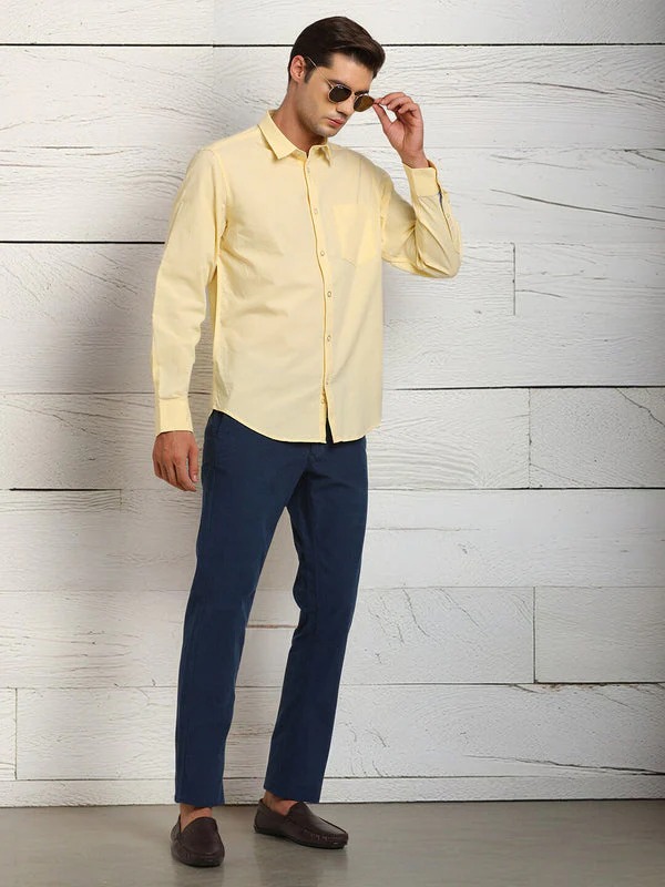 Indian Terrain Men's Regular Fit Full Sleeve Solid Yellow Shirt